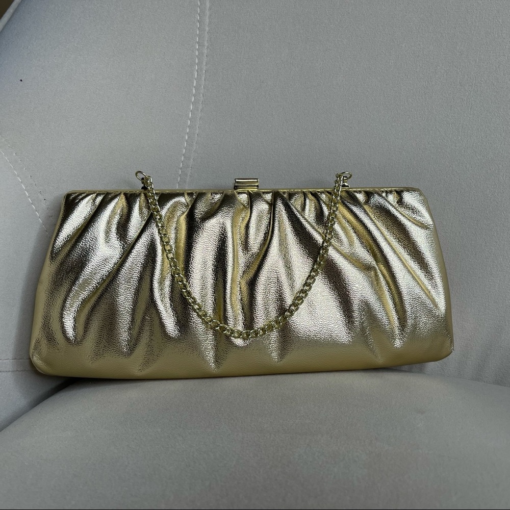 Vintage 80's Gold Clutch Purse Handbag Glam Bag - Picture 1 of 4